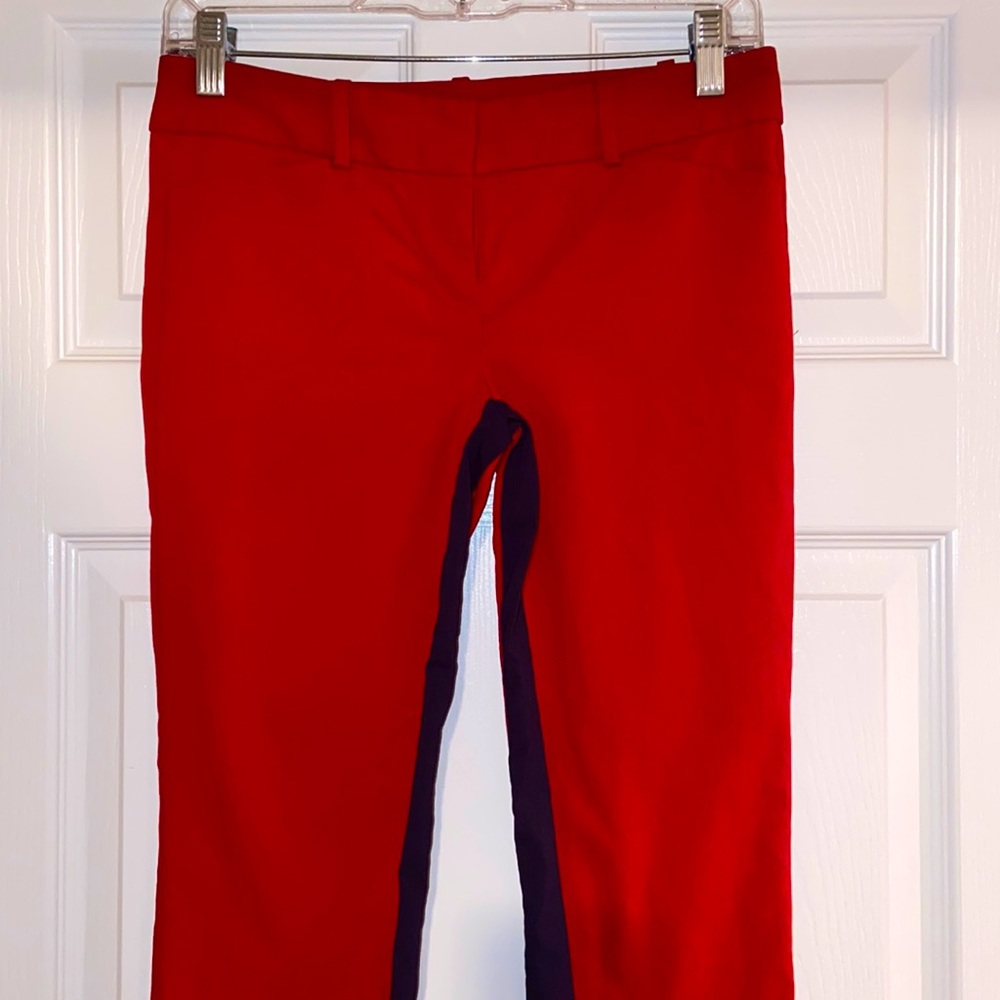 Red Low Rise Ankle Slacks w/ Navy Inner Stripe